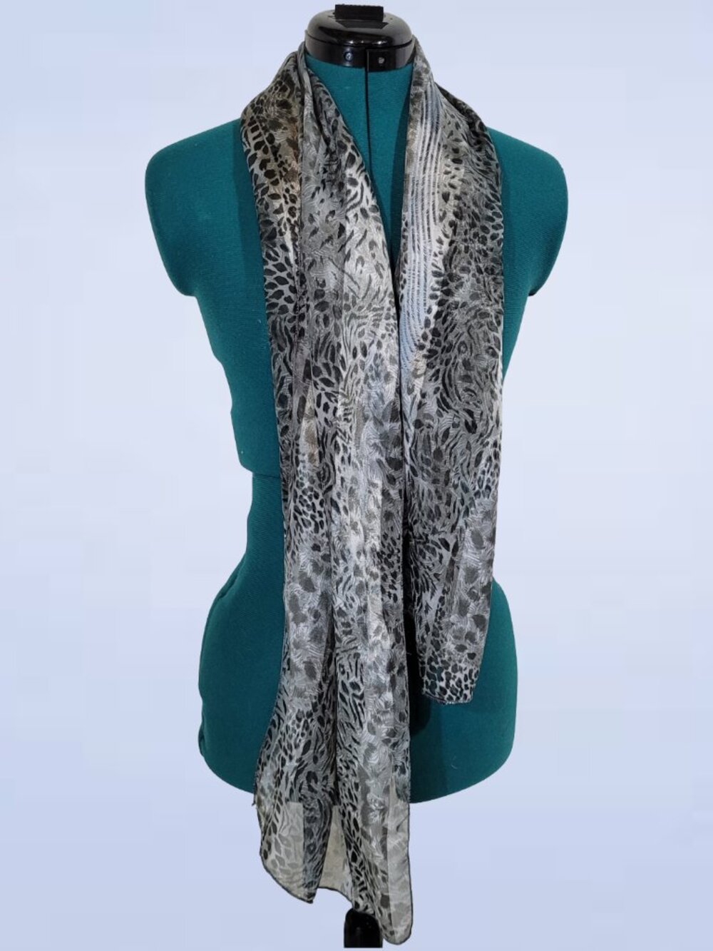 Grey Leopard & Snakeskin Print Lightweight Sheer Fashion Scarf